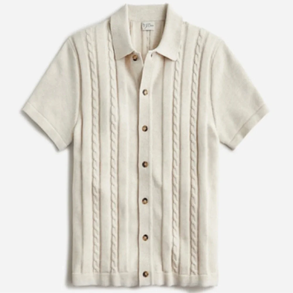 NWT J. Crew Short Sleeve Cream Cable Knit Polo Cardigan